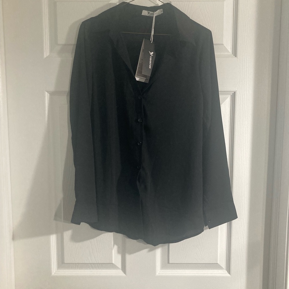 Ladies Black Yidarton Button Up Shirt, Size S